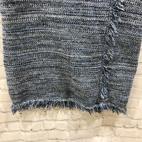 Holding Horses Anthro Tweed Fringe Knit Dress Blue Size XS Sleeveless Sheath - Picture 5 of 9